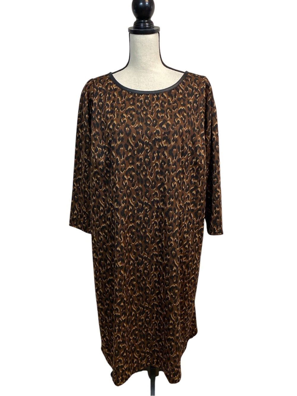 Talbots Animal Print Knit Sheath Dress with Faux Leather Trim 18W